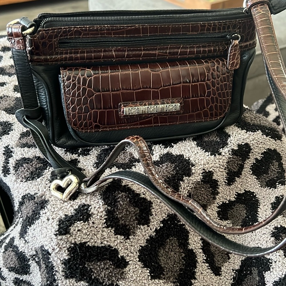Brighton Brown Crocodile-Embossed Crossbody Bag with wallet organizer